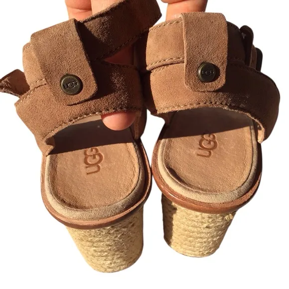 UGG Carine Leather Ankle Strap Leather Platform Sandals Size 11