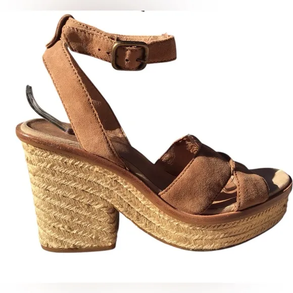 UGG Carine Leather Ankle Strap Leather Platform Sandals Size 11