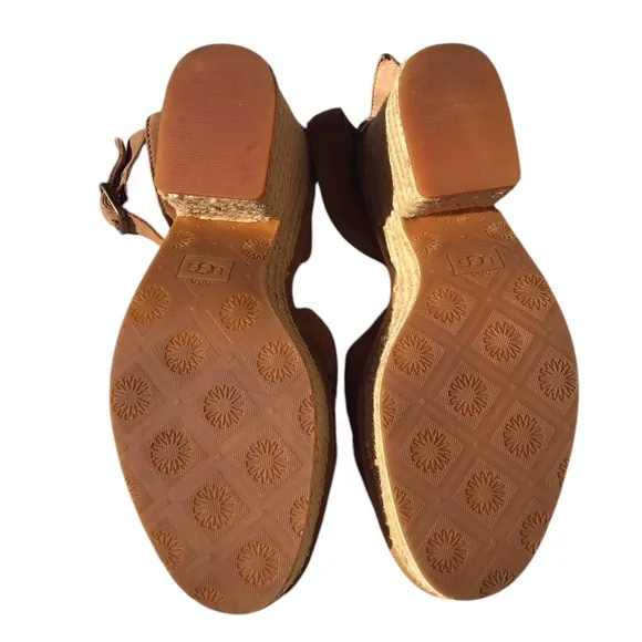 UGG Carine Leather Ankle Strap Leather Platform Sandals Size 11