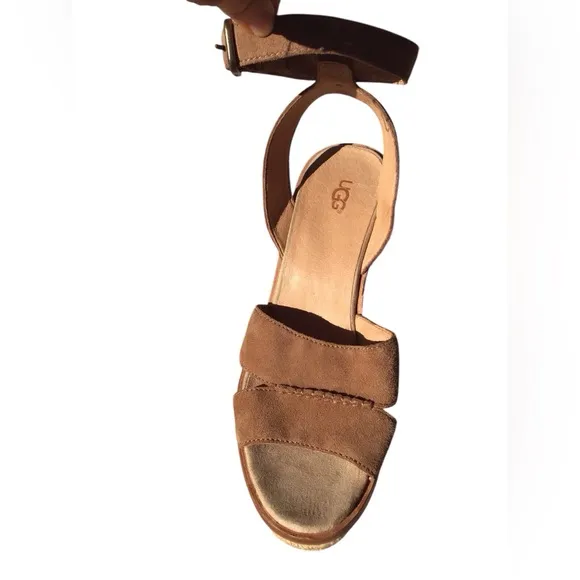 UGG Carine Leather Ankle Strap Leather Platform Sandals Size 11