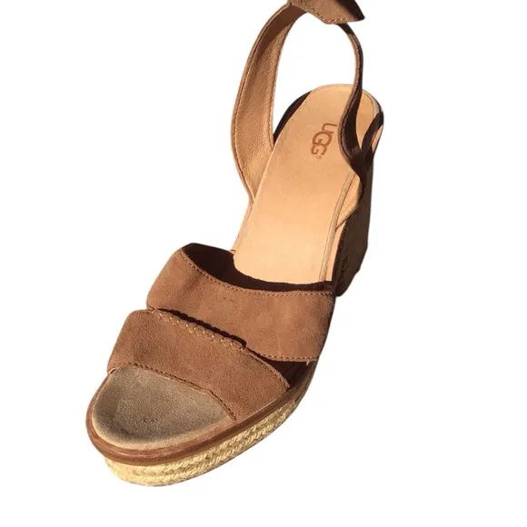 UGG Carine Leather Ankle Strap Leather Platform Sandals Size 11