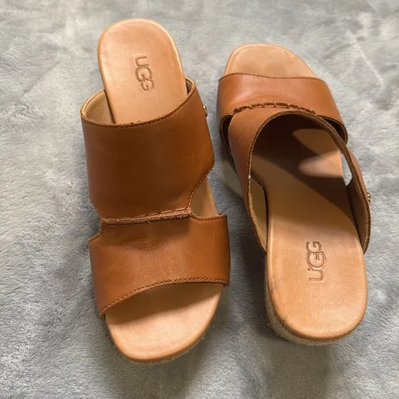 UGG Eirene Wedge Sandals, Brown Leather