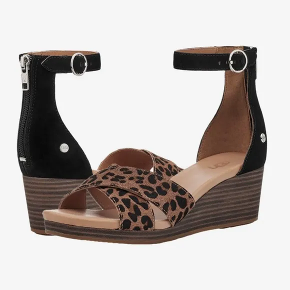 UGG EUGENIA LEOPARD WEDGE SANDALS