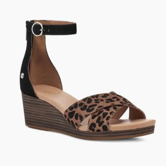 UGG EUGENIA LEOPARD WEDGE SANDALS