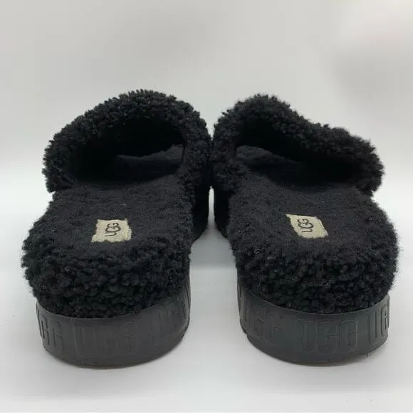 UGG Fluffita Platform Sheepskin Slipper Black Size 9/9.5 Lounge Travel Fuzzy