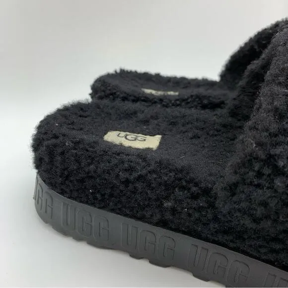 UGG Fluffita Platform Sheepskin Slipper Black Size 9/9.5 Lounge Travel Fuzzy