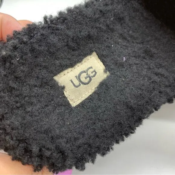 UGG Fluffita Platform Sheepskin Slipper Black Size 9/9.5 Lounge Travel Fuzzy