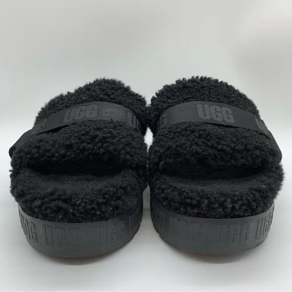 UGG Fluffita Platform Sheepskin Slipper Black Size 9/9.5 Lounge Travel Fuzzy