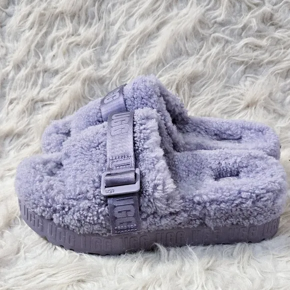 Ugg Fluffita Slides Sandals Platform Purple Fleece Lamb Fur Shearling