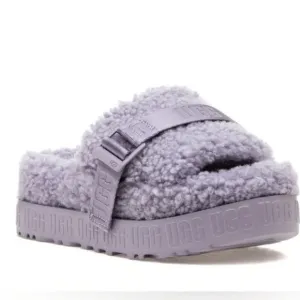 Ugg Fluffita Slides Sandals Platform Purple Fleece Lamb Fur Shearling