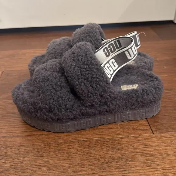 UGG Fluffy Platform Sandals in Charcoal