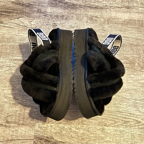 UGG Furry Black Sandals Platform Size 9