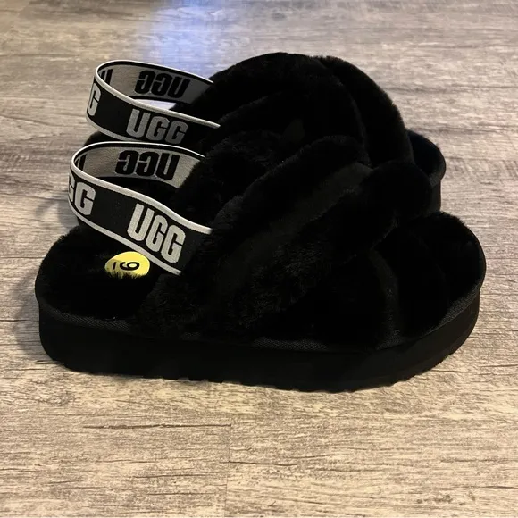 UGG Furry Black Sandals Platform Size 9