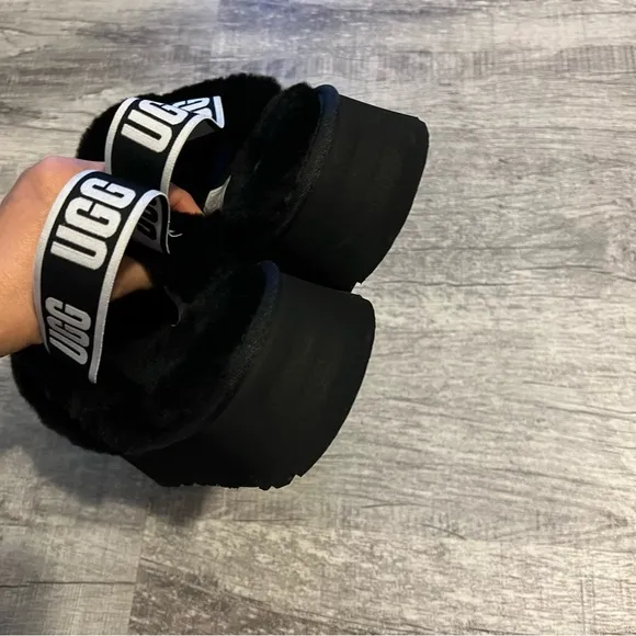 UGG Furry Black Sandals Platform Size 9