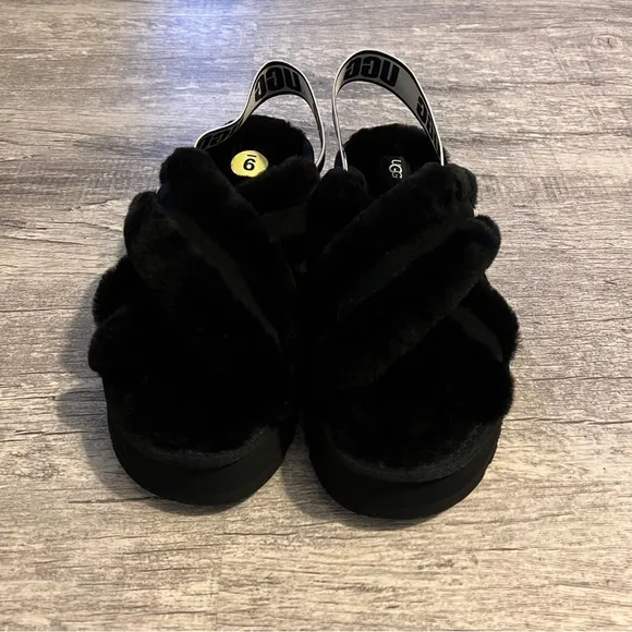 UGG Furry Black Sandals Platform Size 9