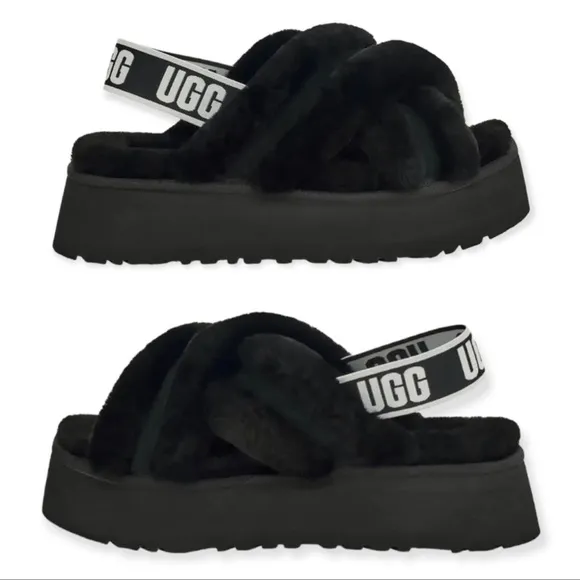 UGG Furry Black Sandals Platform Size 9