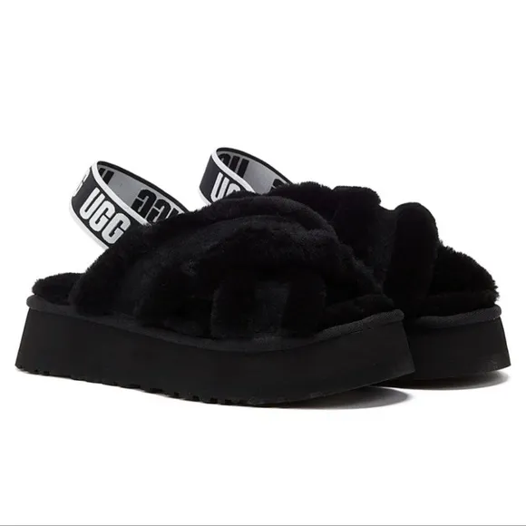 UGG Furry Black Sandals Platform Size 9