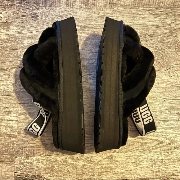 UGG Furry Black Sandals Platform Size 9