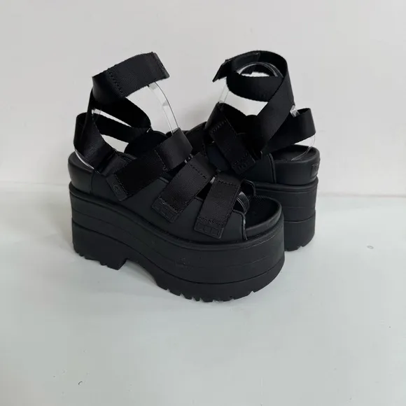 UGG GOLDENRISE BLACK STRAPPY PLATFORM SANDALS US 8