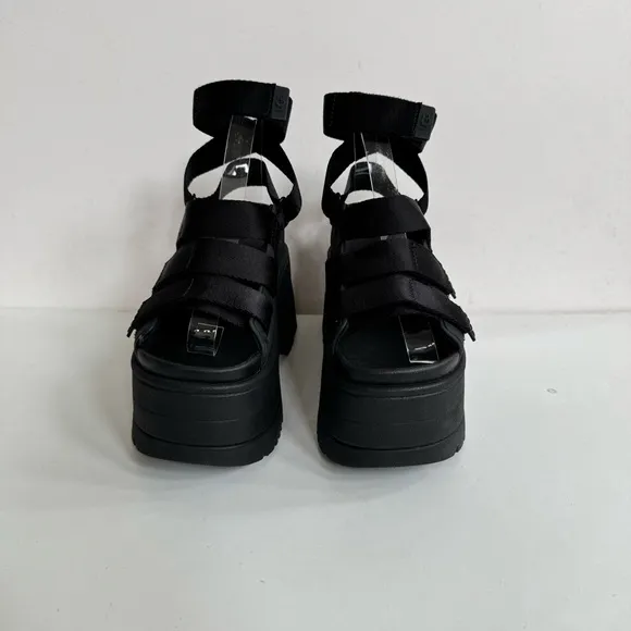 UGG GOLDENRISE BLACK STRAPPY PLATFORM SANDALS US 8
