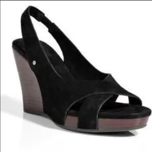 Ugg Hazel Black Suede Platform Wedge Size 9.5