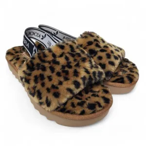 Ugg Koolaburra Fuzz'N Sandals Women's Leopard Print Furry Platform Slides 8