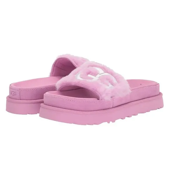 Ugg Laton Fur Logo Platform Slide Sandals