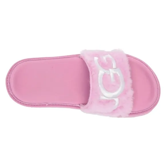 Ugg Laton Fur Logo Platform Slide Sandals