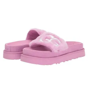 Ugg Laton Fur Logo Platform Slide Sandals