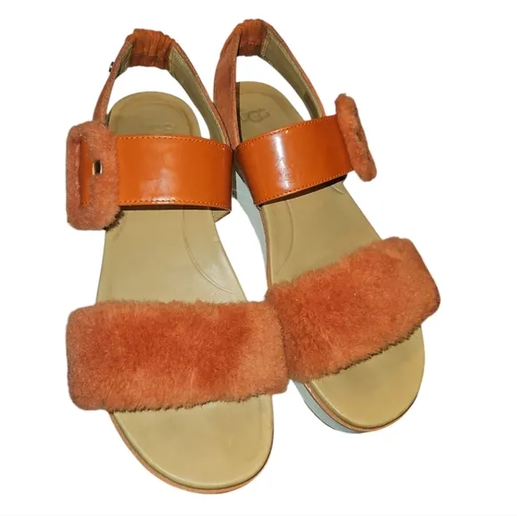 UGG | Le Fluff Orange Fuzzy Platform Sandals in Size US 11
