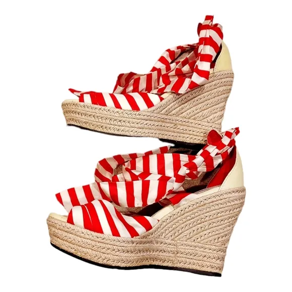 UGG Luciana Silk Tie Espadrille Wedge Sandals size 7