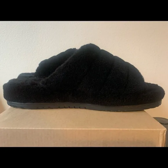 UGG Men Fluff You Black Slipper Sz 9, 10, 11 New Without Box # Slides Sandals.