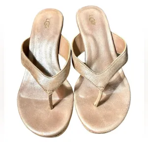 Ugg Natassia Wedge Sandals Size 6 Metallic Gold