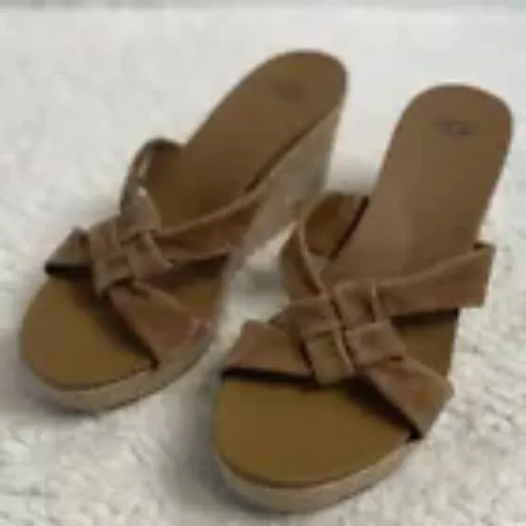 UGG Niyomee Chestnut Espadrille Wedge Sandals | Size 8