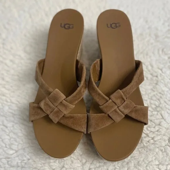 UGG Niyomee Chestnut Espadrille Wedge Sandals | Size 8