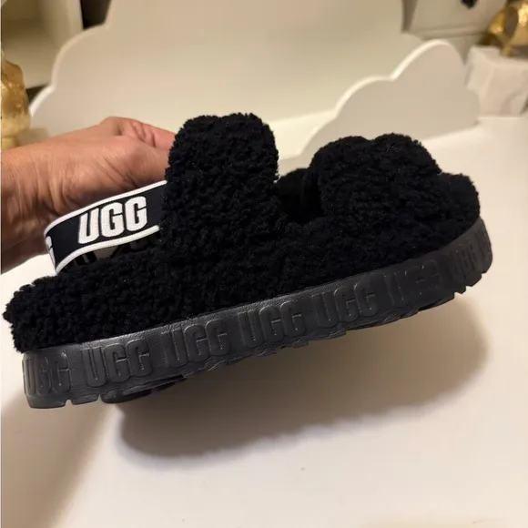 UGG Oh Fluffita SheepskinSlippers Slingback SZ 8 BlackWomens.great conditions