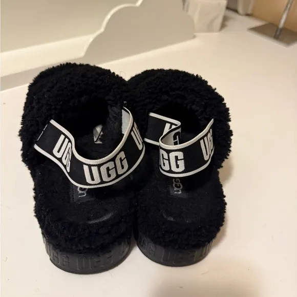 UGG Oh Fluffita SheepskinSlippers Slingback SZ 8 BlackWomens.great conditions