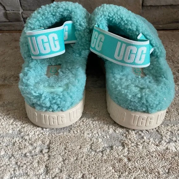 UGG Oh Fluffita Tide Pool Blue Flatform Platform Sandals Slingback: 6