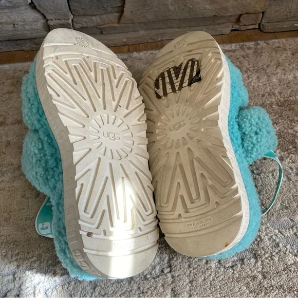 UGG Oh Fluffita Tide Pool Blue Flatform Platform Sandals Slingback: 6