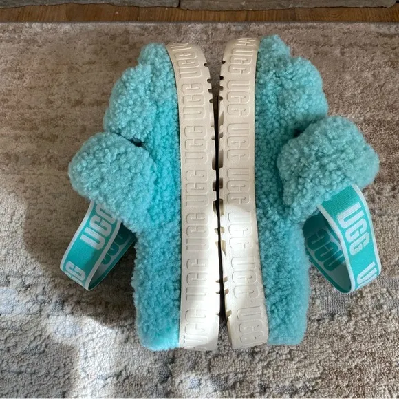 UGG Oh Fluffita Tide Pool Blue Flatform Platform Sandals Slingback: 6