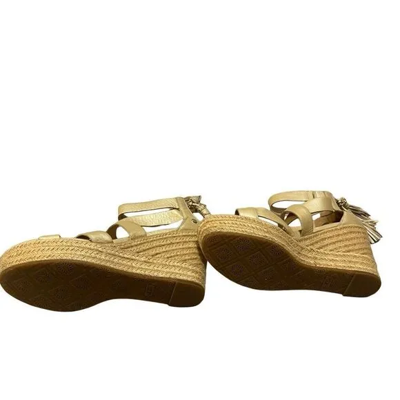 UGG Raquel Metallic Leather Ankle Strap Wedge Sandals Women’s Size 10