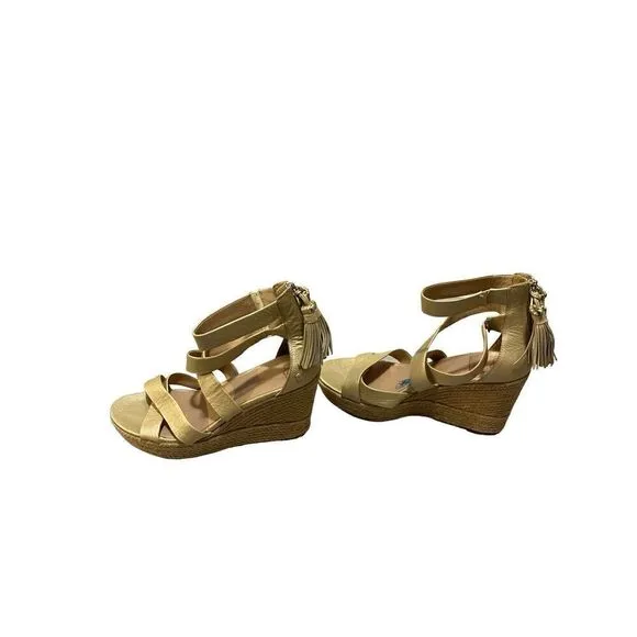 UGG Raquel Metallic Leather Ankle Strap Wedge Sandals Women’s Size 10