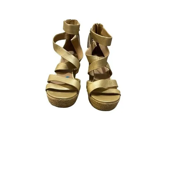 UGG Raquel Metallic Leather Ankle Strap Wedge Sandals Women’s Size 10