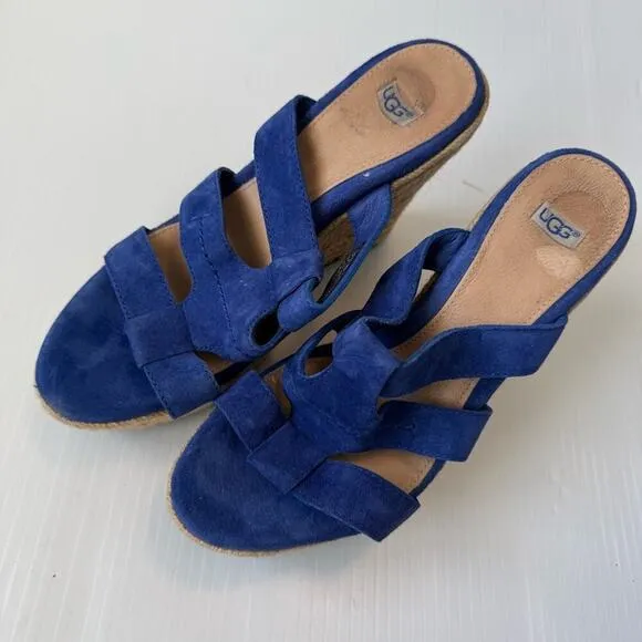 UGG Tawnie platfrom wedge espadrille sandals blue suede straps size 7.5 women’s