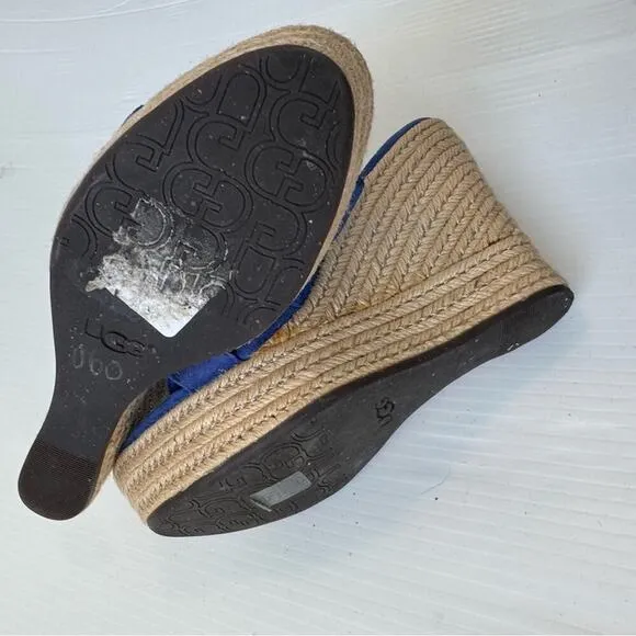 UGG Tawnie platfrom wedge espadrille sandals blue suede straps size 7.5 women’s