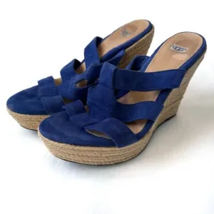 UGG Tawnie platfrom wedge espadrille sandals blue suede straps size 7.5 women’s