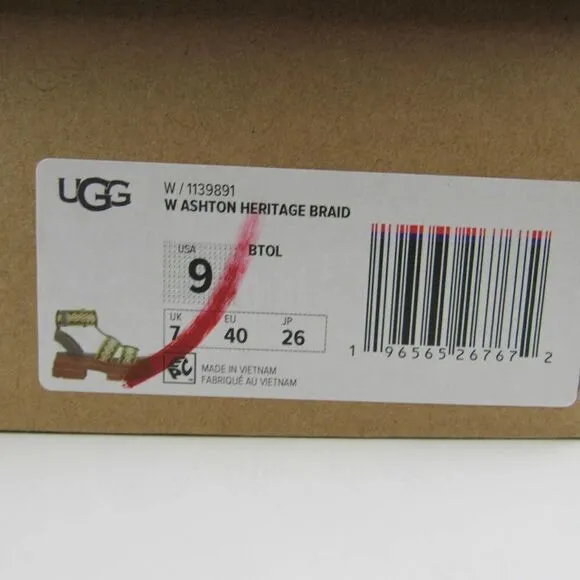 UGG Women's Ashton Heritage Braid Platform Sandals in Burnt Olive SZ 9