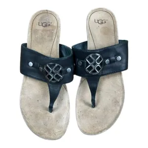 UGG Women's Briella Thong Sandals Cork Wedge Black Women's Size 7 1011548