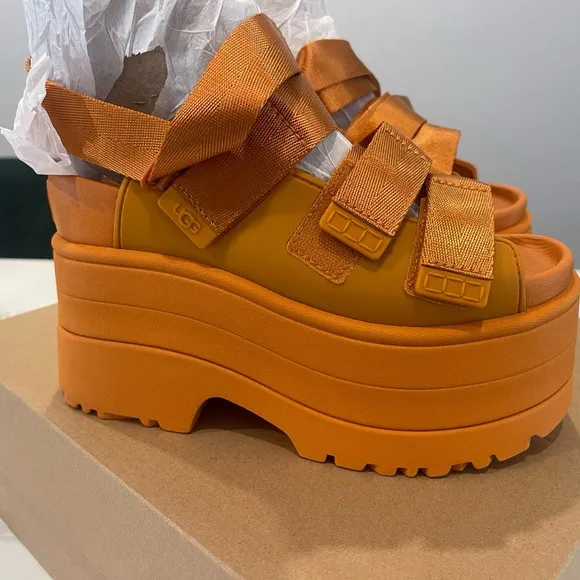 UGG Women's GoldenRise Orange Platform Sandals 7
