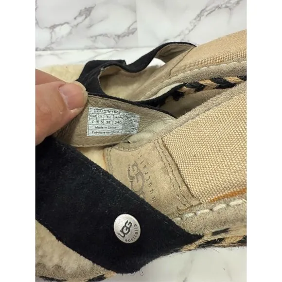 UGG Women’s Suede &amp; Sherpa Sandals Wedge sz 7 # bag 20-MM